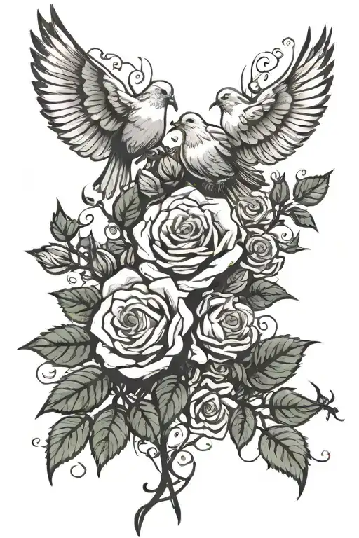 A Rose Bush Or Something With Some Doves And Like Fallen Roses With Some Names In Them