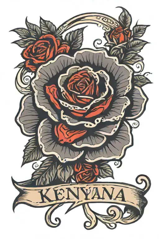 Cursive Letters That Says Kenyana With A Red Rose Wrapped