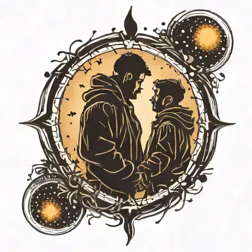 Father Son Silhouette Looking At The Galaxy Stars