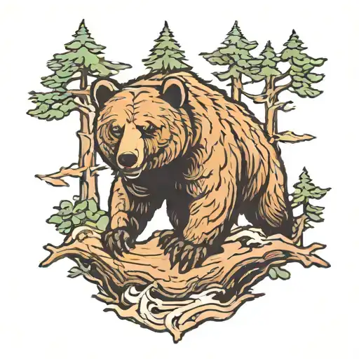 Grizzly Bear Cutting Tree