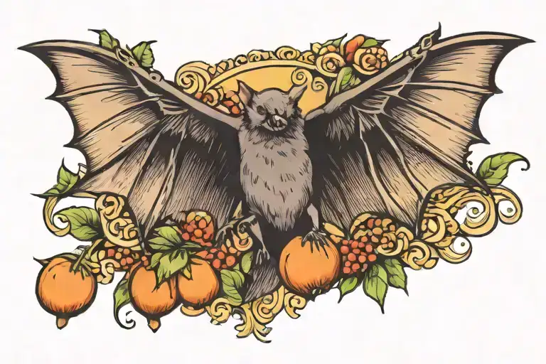 Fruit Bat With Wings Extended Arm Reaching