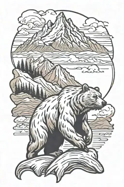 Bear Roaring With Mountains In The Back Ground