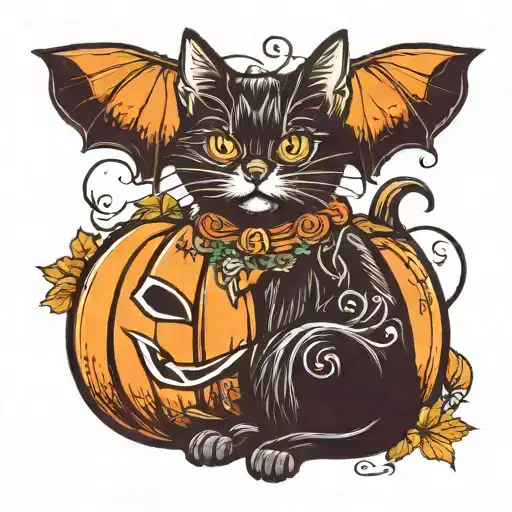 Black Kitty Sitting On A Pumpkin Patch