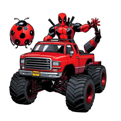Monster Truck With Deadpool A Ladybug And A Dalia