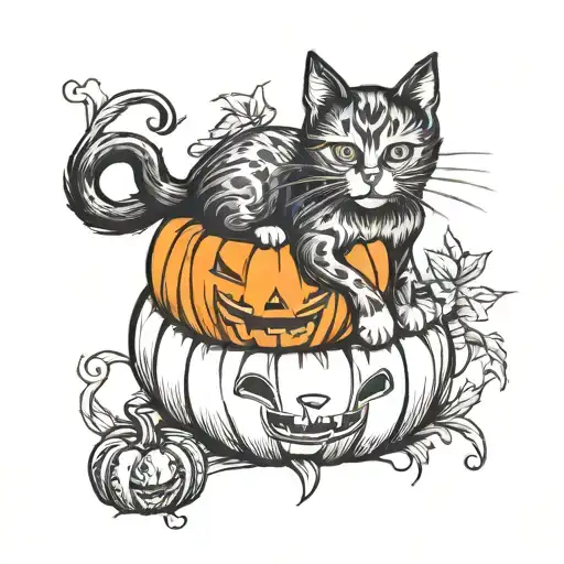 Black Kitty Sitting On A Pumpkin