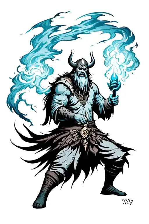 Evil Viking Sorcerer Conjuring A Storm