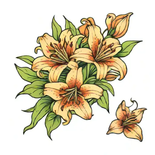 Small Minimalist Bouquet Of Lily Flowers Fine Line