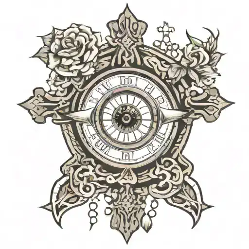 Eye Clock With Cross And Praying Hands For