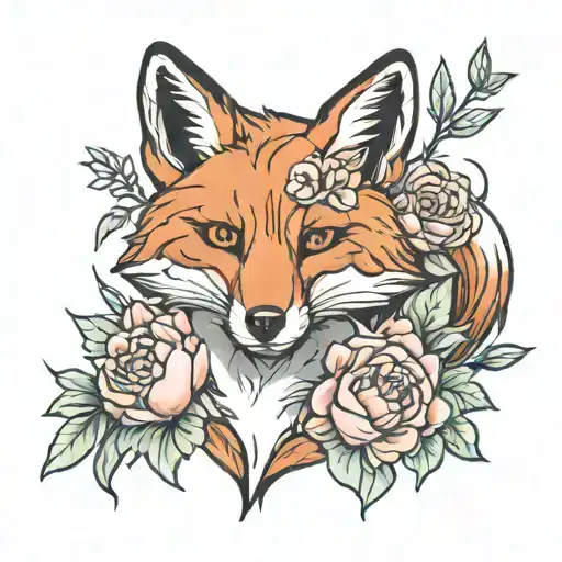Fox With Peonies