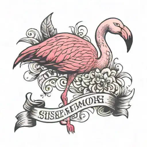 Flamingo With The Word Sisemore Going Down It's Neck