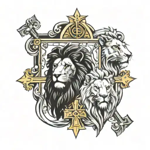 Lions And Cross Jesus Christ