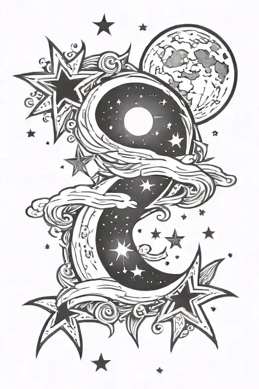 Celestial Moon And Stars