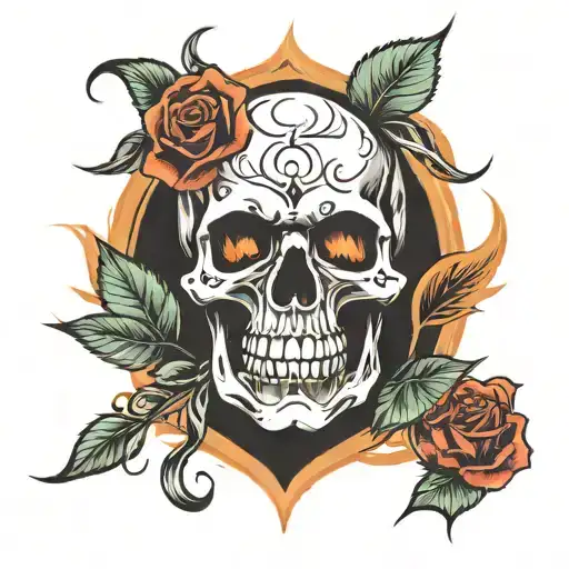 Skull And Rose And On Fire