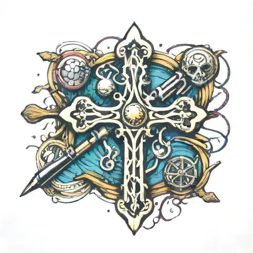 Cross Made Out Of Golf Club And Fishing Pile