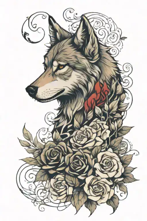 Wolf Blended By Roses Mayflowers