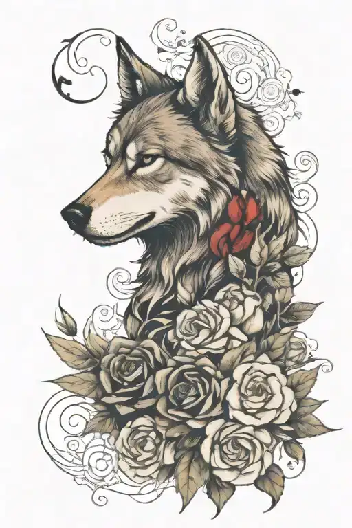 Wolf Blended By Roses Mayflowers