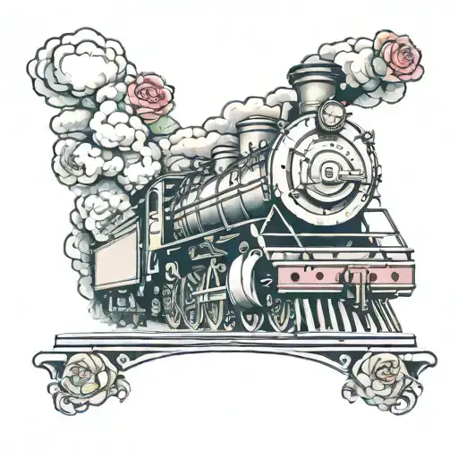 Front Of An Old-school Locomotive Train With Rose Coming Out Of Smoke Stack