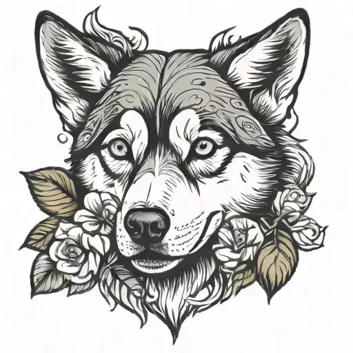 Husky Dog Roses Blooming