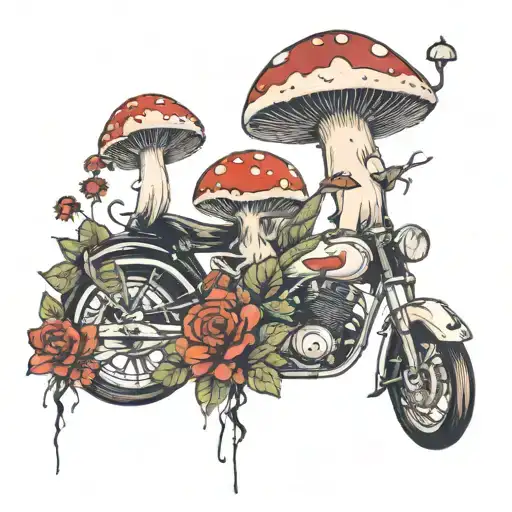 Motorcyce Goth And Cottagecore Mushroom With Flowers
