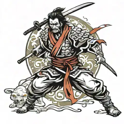 Bleeding Samurai With Unleashed Katana