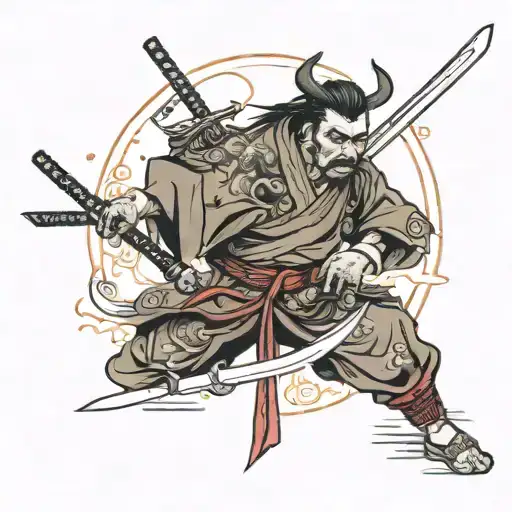 Wounded And Old Samurai With An Unleashed Katana