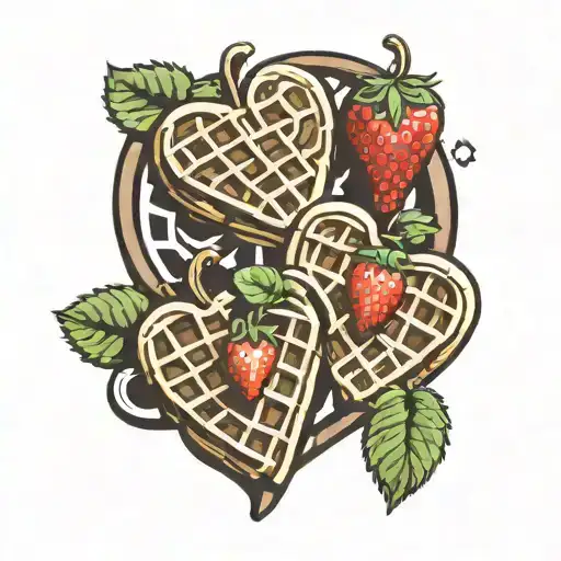 Heart Shaped Waffles With Strawberry Plant Growing