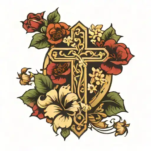 Simple Cross With Floral Background