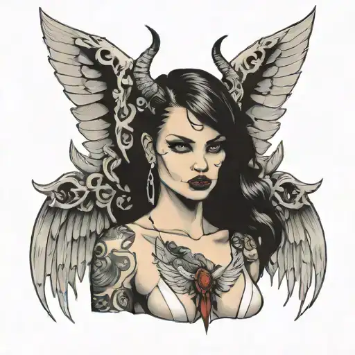 Female With Demon Wings In A Bikini