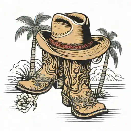 Palm Trees With Stetson Hat Snd Cowboy Boots