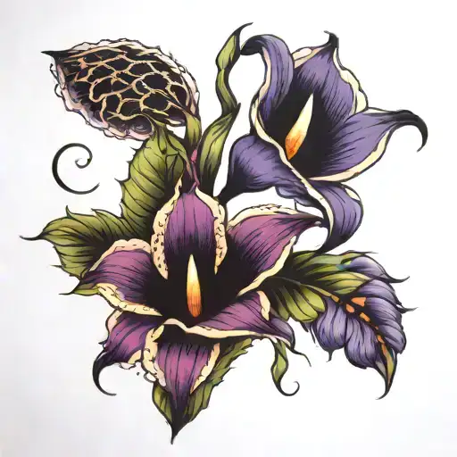 Dark Calla Lily And Purple Sunflower
