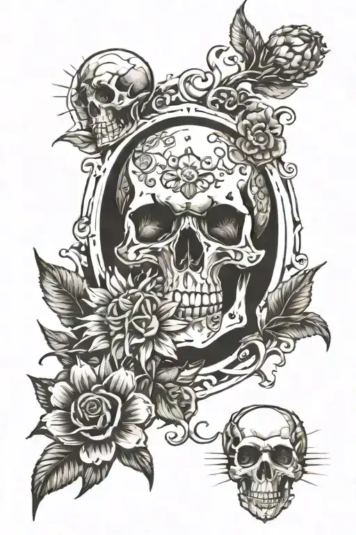 Sun With Flowers And Skull