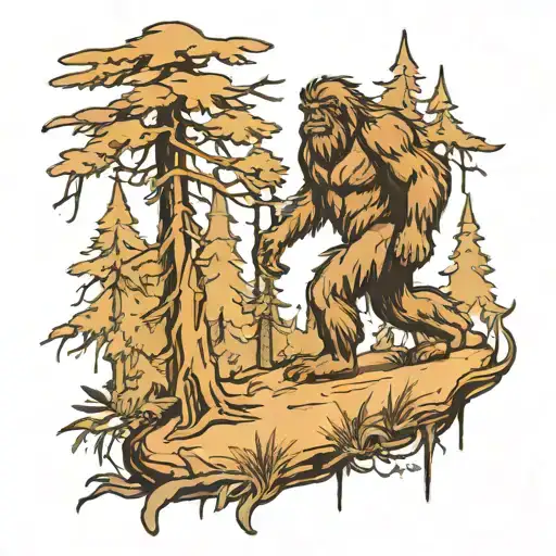 Bigfoot In Forest Scene