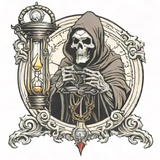 Grim Reaper Removing Mask Holding An Hourglass