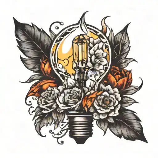 Broken Light Bulb With Black And White Flowers Emerging And Turning To Color