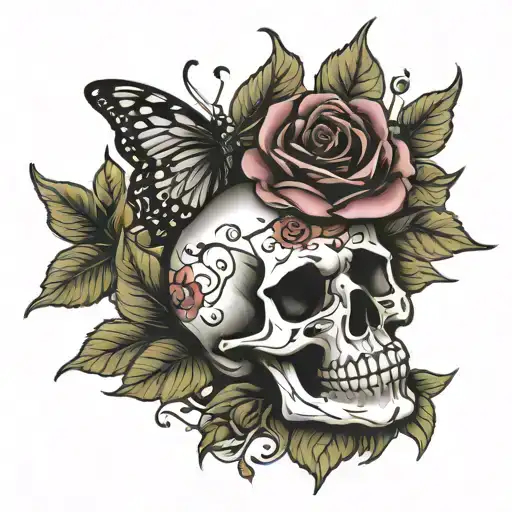 Virgo Butterfly Rose Skull