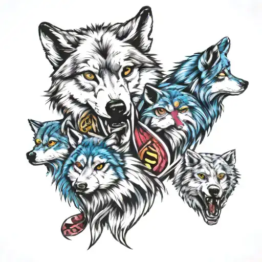Wolf Pack With Different Color Eyes