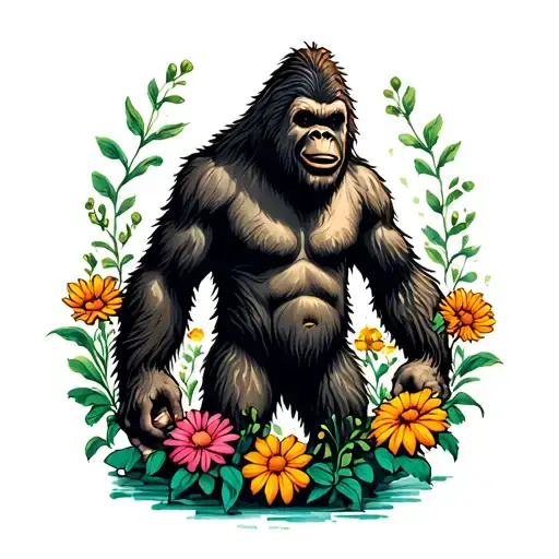 Bigfoot Surrounded By Flowers Growing