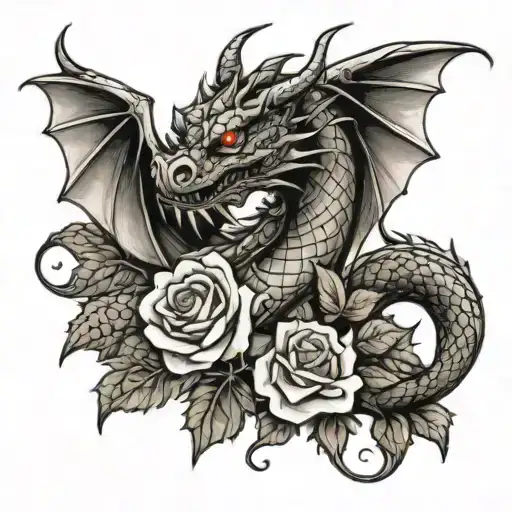 Dragon Wrapped Around A Rose With Diamonds