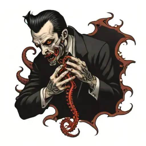 Vampire Eating Red-blooded Octopus Wax In The Background