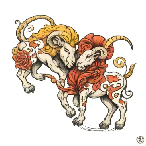 Two Leo Zodiac Signs One Aries Zodiac Sign Intertwined