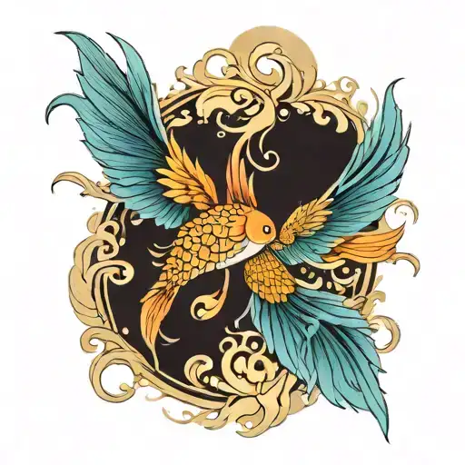 Gold Fish And Phoenix Bird