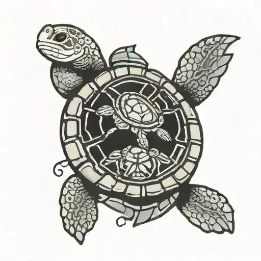 Turtle Memorial Tattoo With Cancer Badge Intertwined