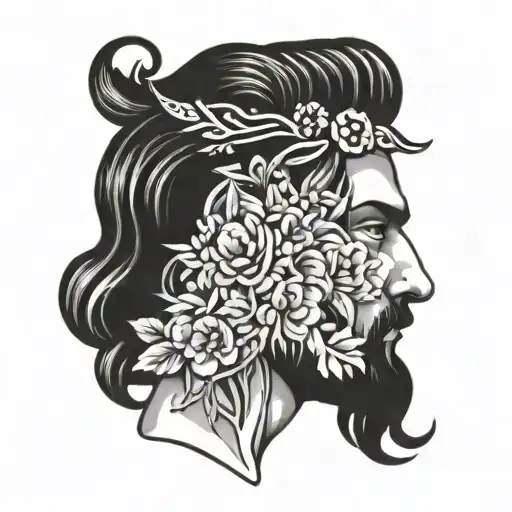 Greek Head Fine Line With Flowers Coming Out Of Head