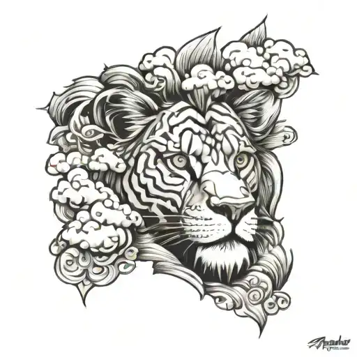 Lion Eyes With Clouds Around