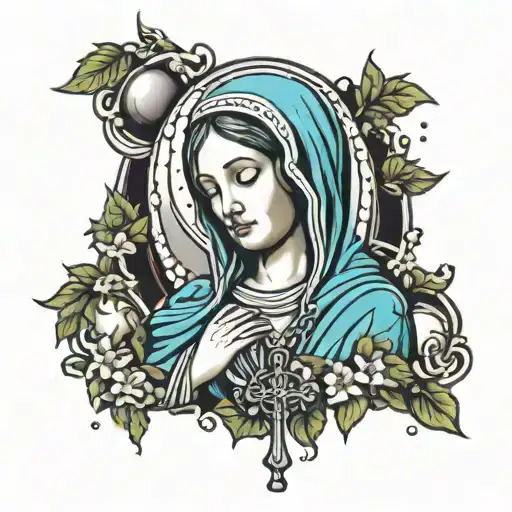 Virgin Mary Surrounded By Rosary Beads
