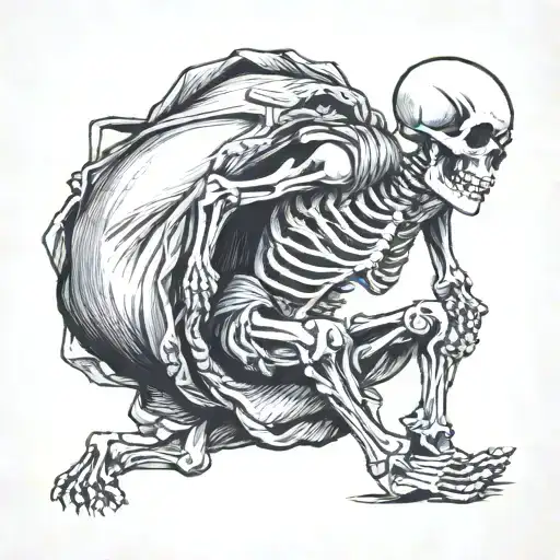 Skeleton Carrying Own Head In A Sack