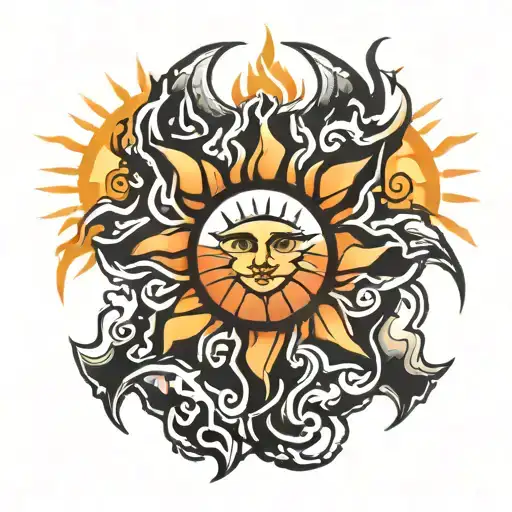 Sun With Water Stone And Fire In The Center