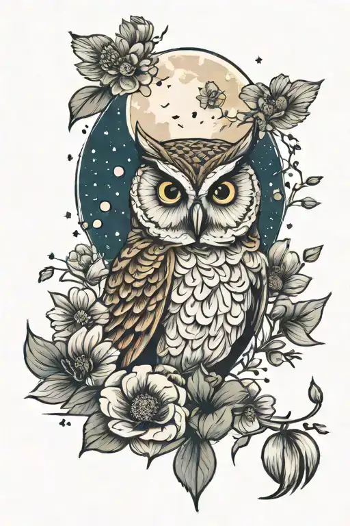 Owl Cosmos Flowers Moon