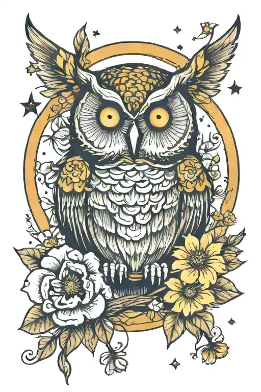 Owl Cosmos Flowers Moon