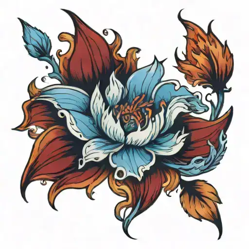 A Blue Flower With A Scar And A Dark Red Flames